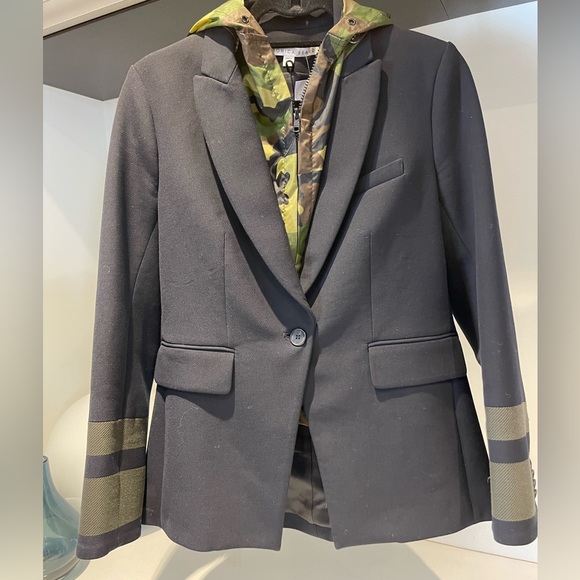 $698 RARE Veronica Beard Classic Dickey Jacket Navy with striped sleeves sz 6 - Picture 5 of 15